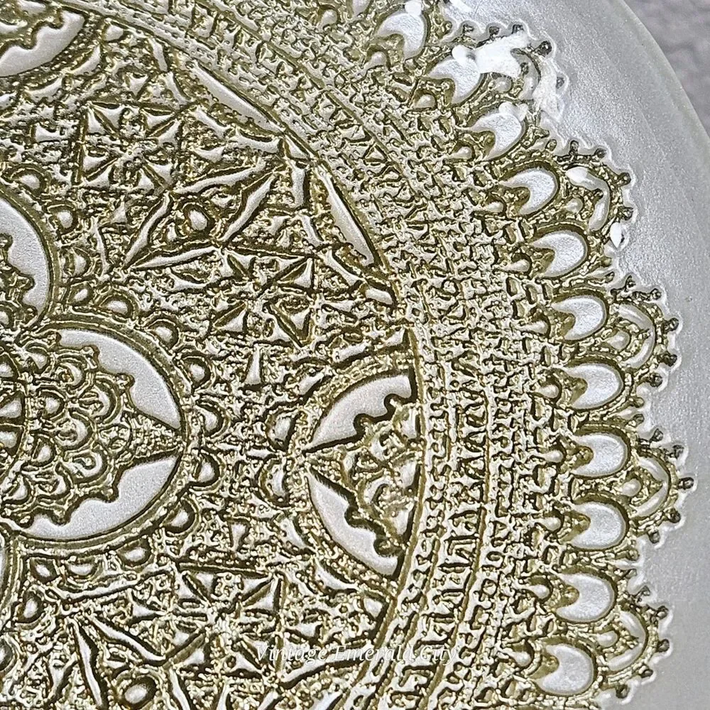 Vtg Turkish Glass White Cake Stand Pedestal Dessert Serving Platter Gold Lace